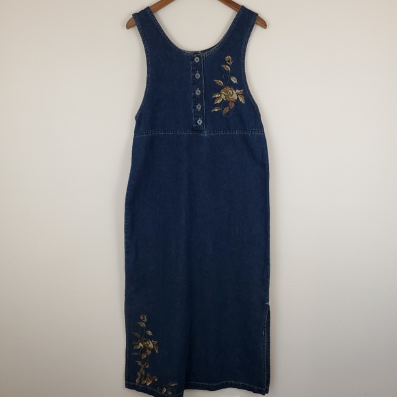 J.L. N.Y. Sport Denim Embroidered Tie Back Maxi Dress - Picture 1 of 9